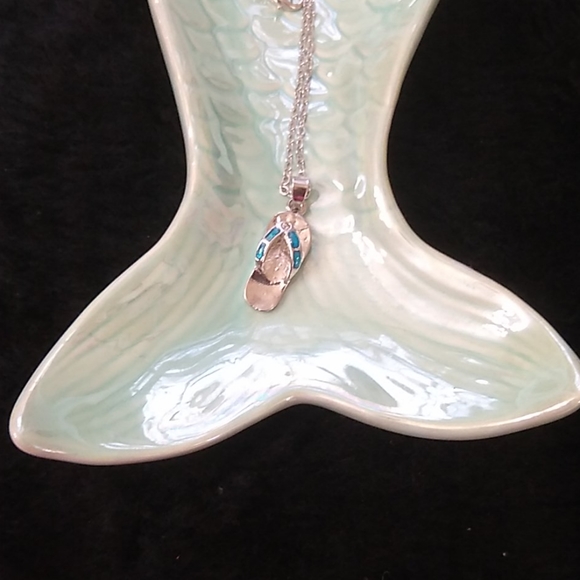 Flip Flop Beach Blue Fire Opal  Necklace nwt - Picture 7 of 8